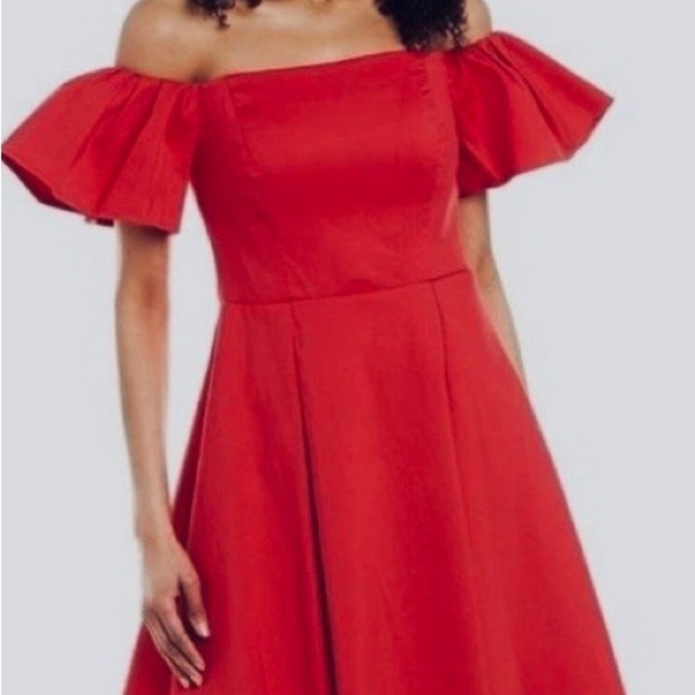 Halston Heritage Elegant Red Off-Shoulder Dress